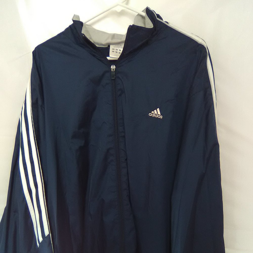 Adidas Men's Jacket/Coat Windbreaker Color Blue/White 3 Stripe Size 2XL